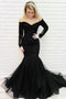 Off-the-shoulder Lace Long Sleeves Black Mermaid Prom Evening Dresses