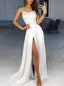 A-Line Spaghetti Straps Ivory Long Formal Prom Dresses with Split