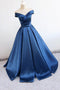 Off Shoulder Satin Blue Long Prom Dresses, Long Evening Dress