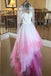 Sparkly Beading Long Sleeve Ombre Wedding Dresses With Layered Bridal Gown