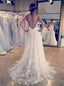 A Line Backless Wedding Dresses, Spaghetti Straps Lace Appliques Bridal Dresses