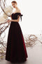A-line Velvet Burgundy Long Prom Dresses, Elegant Off The Shoulder Evening Dress