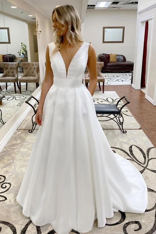 A-line V-neck Wedding Dress With Pockets Simple Sleeveless Wedding Dress DTW113 DressTok.co.uk A-line V-neck Wedding Dress With Pockets Simple Sleeveless Wedding Dress DTW113 DressTok.co.uk