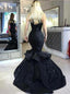 Trumpet/Mermaid Black Long Prom Dresses, Appliqued Beaded Evening Dress