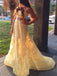 A-line Square Sleeveless Appliqued Two Piece Yellow Prom Dresses