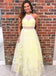 a-line halter yellow long prom dress with appliques beading dtp902