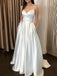 simple satin a-line ivory spaghetti straps long prom dresses with pockets dtp935