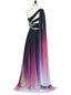 Gradient Long Prom Dresses One Shoulder Ombre Chiffon Evening Dress
