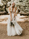 A Line V-neck See Through Tulle Wedding Gowns Boho Bridal Gown