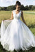 white a-line v-neck tulle elegant wedding dress with lace top dtw99