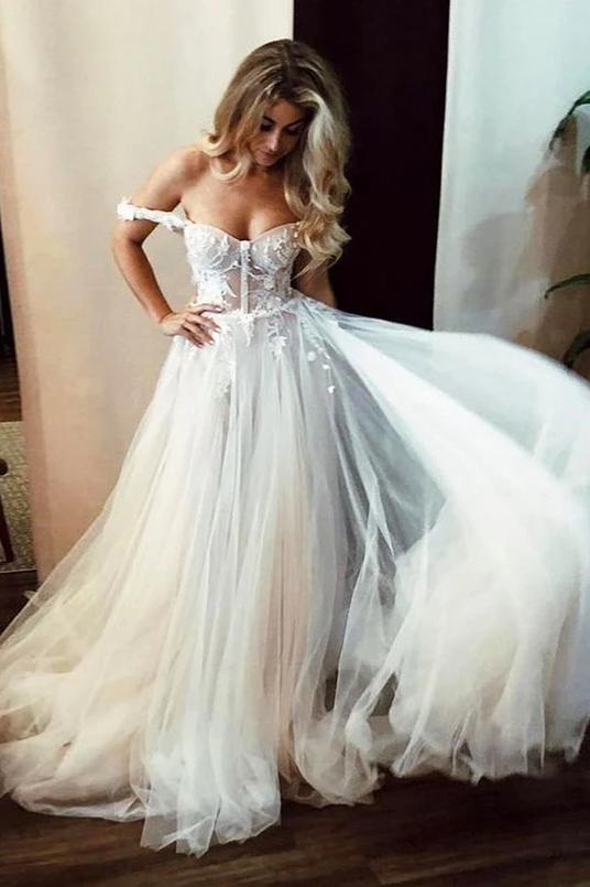 Off the shoulder sales beach wedding dress
