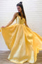 Daffodil A-line V-neck Satin Long Prom Dresses Simple Evening Dress