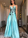 A-line V-neck Long Prom Dresses, Spaghetti Straps Formal Dress