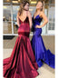 Backless Mermaid V-neck Prom Dresses Evening Gown with Straps