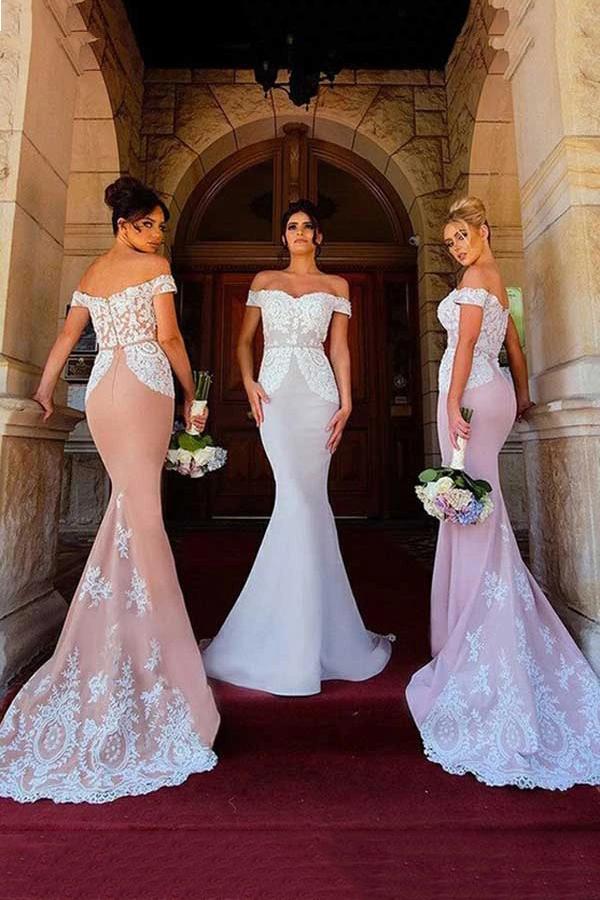 Off-the-shoulder Mermaid Bridesmaid Dresses With Lace Appliques