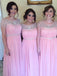 a-line scoop neckline long pink bridesmaid dresses with beading dtb227