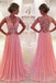 lace applique v-neck pink chiffon long formal prom dress dtp46