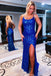Mermaid Royal Blue Sequin Long Prom dresses With Slit, Long Evening Dresses