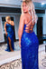 Mermaid Royal Blue Sequin Long Prom dresses With Slit, Sparkly Long Evening Dresses