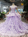 princess lilac beaded quinceanera gown 3d floral appliques ball gown dtp668