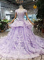 Princess Lilac Beaded Quinceanera Gown 3D Floral Appliques Ball Gown