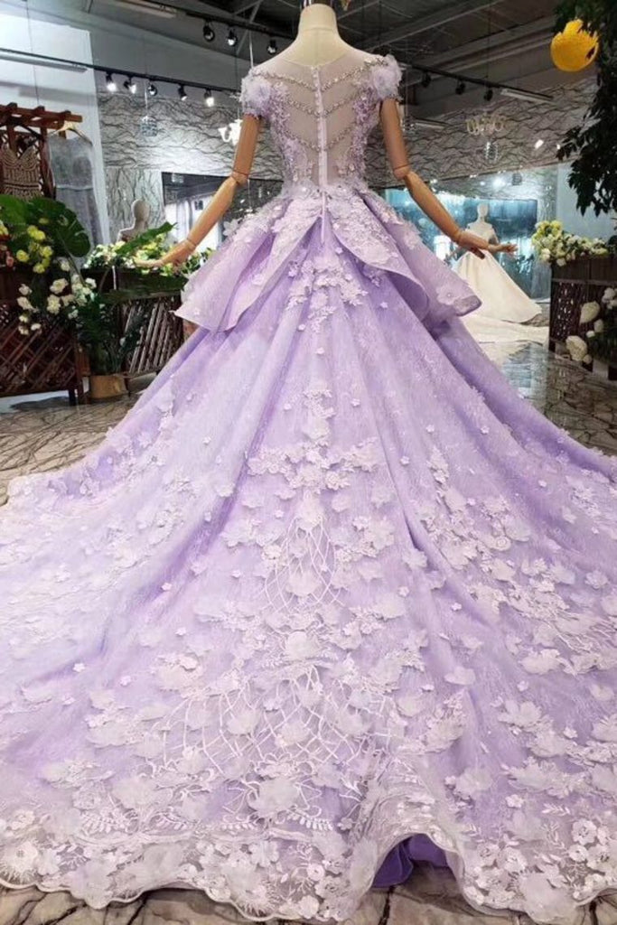 Princess Lilac Beaded Quinceanera Gown 3D Floral Appliques Ball Gown