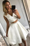 V Neck Two Piece Ivory Short Prom Dresses, Cap Sleeves Party Dress
