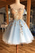 light sky blue sweetheart appliques short prom homecoming dress dth436