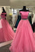 Off Shoulder Two Piece Tulle Pink Teens Prom Dresses With Beaded