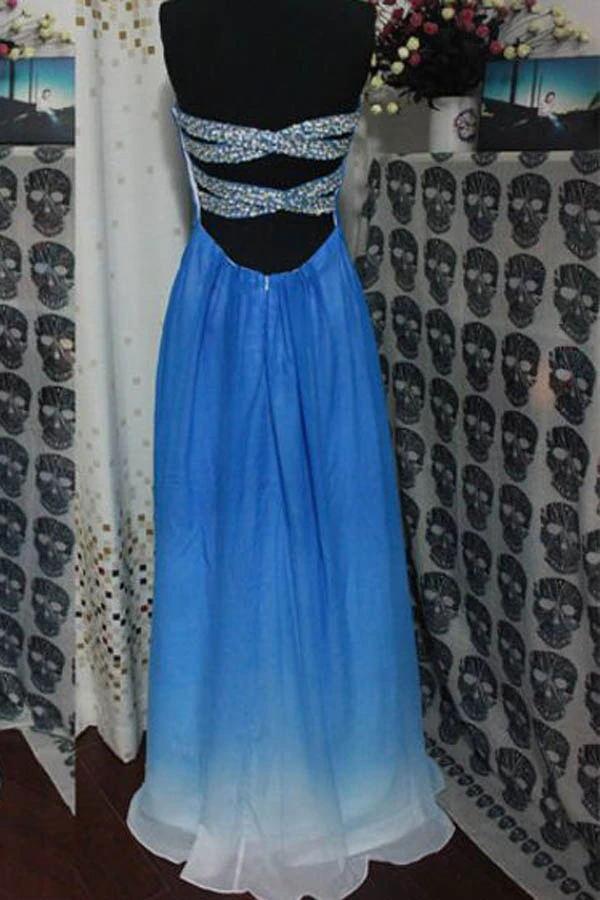 sweetheart blue ombre formal dress cut out beading back long prom dress dtp180