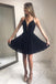 a-line v-neck simple homecoming dress chiffon little black dress dth130