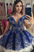 cap sleeves sweet 16 dress with beaded cute lace royal blue homecoming dress dth129