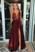 burgundy long prom dress pockets sleeveless formal dress with appliques dtp80