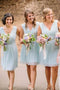 A-Line V-Neck Knee-Length Mint Blue Chiffon Bridesmaid Dresses
