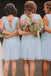 A-Line V-Neck Knee-Length Mint Blue Chiffon Bridesmaid Dresses