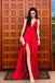 red evening party dress with slit long red v-neck simple prom dress dtp123