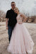 elegant lace tulle formal dress pink two piece prom dress with appliques dtp138