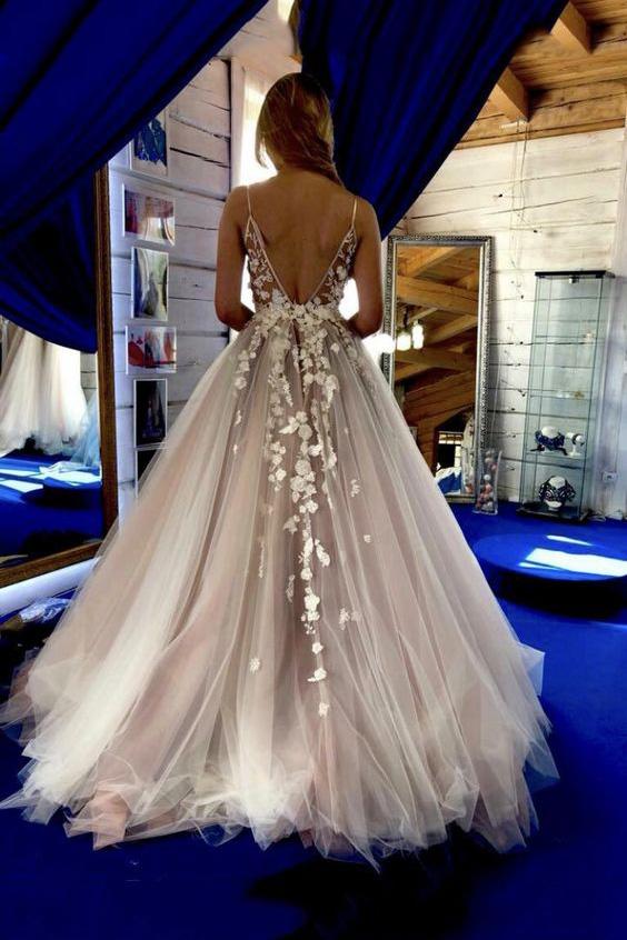 stunning a-line sleeveless tulle wedding dress with appliques dtw58