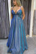 a-line blue formal dress sparkly long prom dresses with pockets dtp126