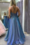 Sparkly Long Prom Dresses With Pockets, A-line Blue Formal Dress