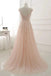 A Line Sheer Neck Cap Sleeves Tulle Prom Dresses With Appliques