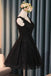 a-line v-neck little black homecoming dresses with lace up dth162