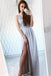 a-line scalloped-edge v-neck appliques satin prom dress with slit dtp232