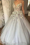 Sparkly Dusty Silver 3D Floral Ball Gown Long Wedding Dress