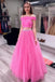 off shoulder two piece tulle pink teens prom dresses with beaded dtp561