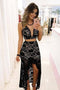 Two Piece Black Lace Prom Dress, Lace Evening Gown With Front Split