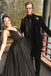 A Line Black Prom Dresses Deep V-Neck Formal Party Evening Gowns