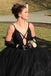 A Line Black Prom Dresses Deep V-Neck Formal Party Evening Gowns
