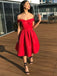 elegant off-the-shoulder pleated red satin short prom dress dtp223