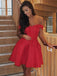 elegant off-the-shoulder pleated red satin short prom dress dtp223